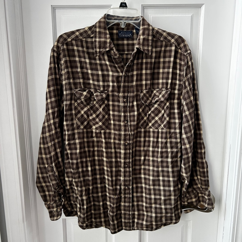 Brown Plaid Button-Up Shirt